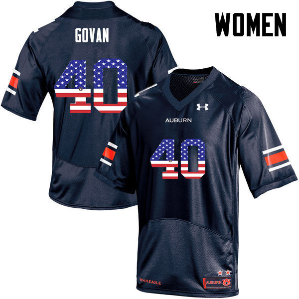 Women's Auburn Tigers #40 Eugene Govan USA Flag Fashion Navy College Stitched Football Jersey